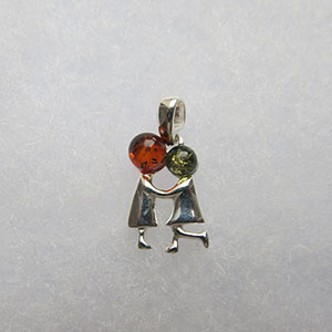 Pendentif les amoureux d'argent - bijou ambre et argent